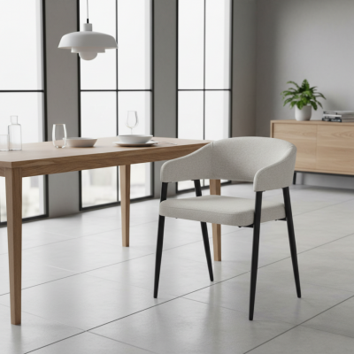 Jídelní křeslo NIZAR světle šedá/černá – designové čalouněné křeslo s kovovou konstrukcí