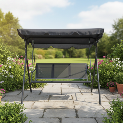 Zahradní houpačka ZERA šedá – kovová houpačka se stříškou, nosnost 200 kg