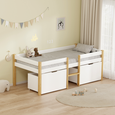 Jednolůžková postel JUNA 90x200 s úložným prostorem, včetně roštu. Dub/bílá