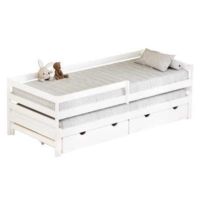 Postel s přistýlkou a úložným prostorem, 90x200, bílá, ELARA Postel s přistýlkou a úložným prostorem, 90x200, bílá, ELARA