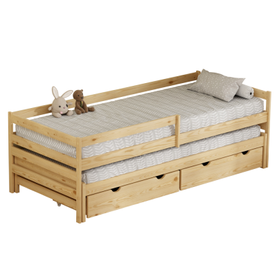 Postel s přistýlkou a úložným prostorem, 90x200, přírodní, ELARA Postel s přistýlkou a úložným prostorem, 90x200, přírodní, ELARA