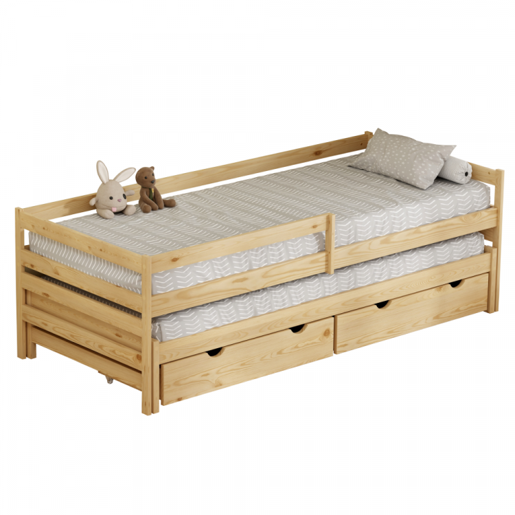 Postel s přistýlkou a úložným prostorem, 90x200, přírodní, ELARA