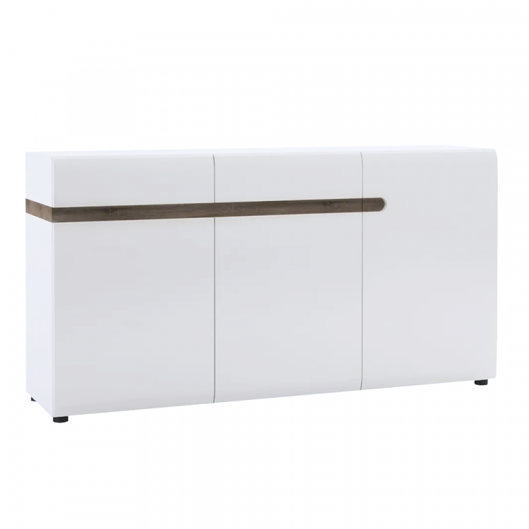 Komoda, bílá extra vysoký lesk HG/dub sonoma truflový, LYNATET 40 Komoda, bílá extra vysoký lesk HG/dub sonoma truflový, LYNATET 40