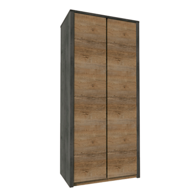 Skříň MONTANA S2D dub lefkas tmavý / šedý – dvoudveřová šatní skříň