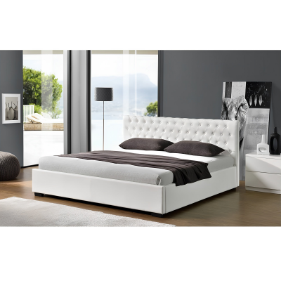 Postel DORLEN 160x200 bílá – čalouněná s úložným prostorem a roštem