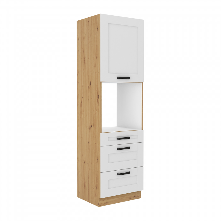 Vysoká skříňka na vestavnou troubu, bílá/dub artisan, LULA 60 DPS-210 3S 1F Vysoká skříňka na vestavnou troubu, bílá/dub artisan, LULA 60 DPS-210 3S 1F