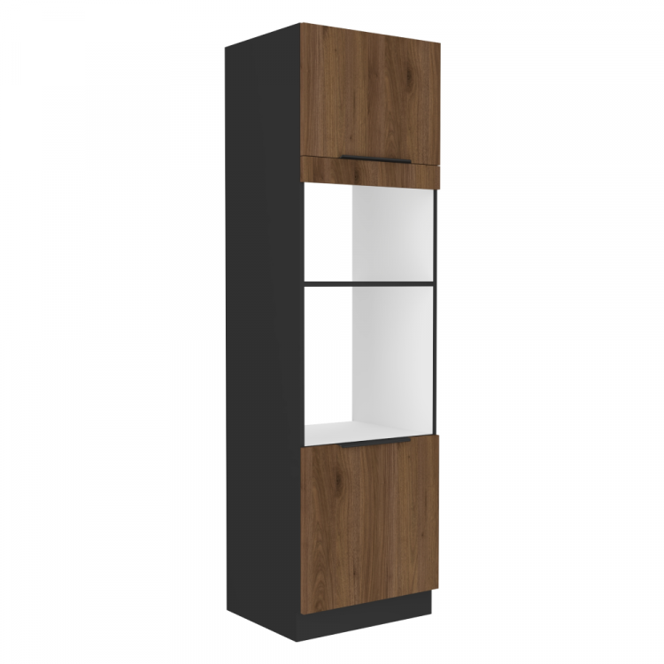 Vysoká skříňka na troubu a mikrovlnou troubu, ořech okapi/černá, MENZO 60 DPM-210 2F