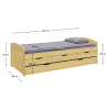 Postel MARINELLA 90x200 s přistýlkou, úložným prostorem a rošty. Masiv borovice lak