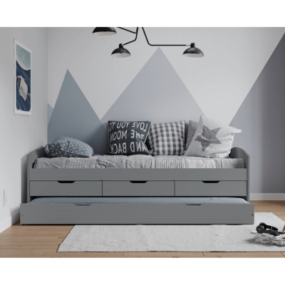 Postel MARINELLA 90x200 s přistýlkou, úložným prostorem a rošty. Masiv šedá